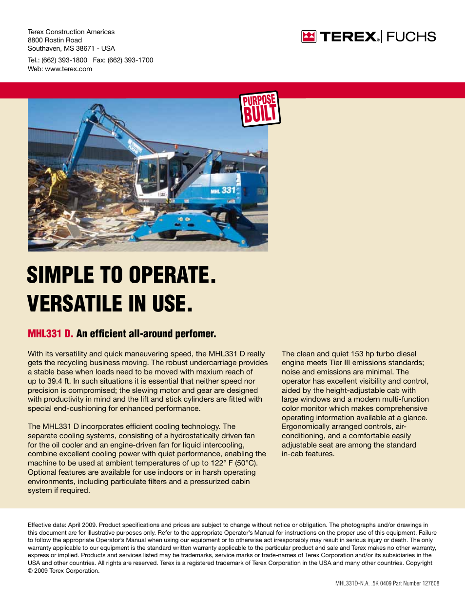 Simple to operate. versatile in use, Built | Interex TEREX/FUCHS RECYCLING MACHINE MHL331D User Manual | Page 12 / 12