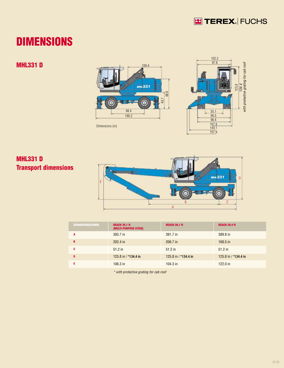 Dimensions | Interex TEREX/FUCHS RECYCLING MACHINE MHL331D User Manual | Page 5 / 12
