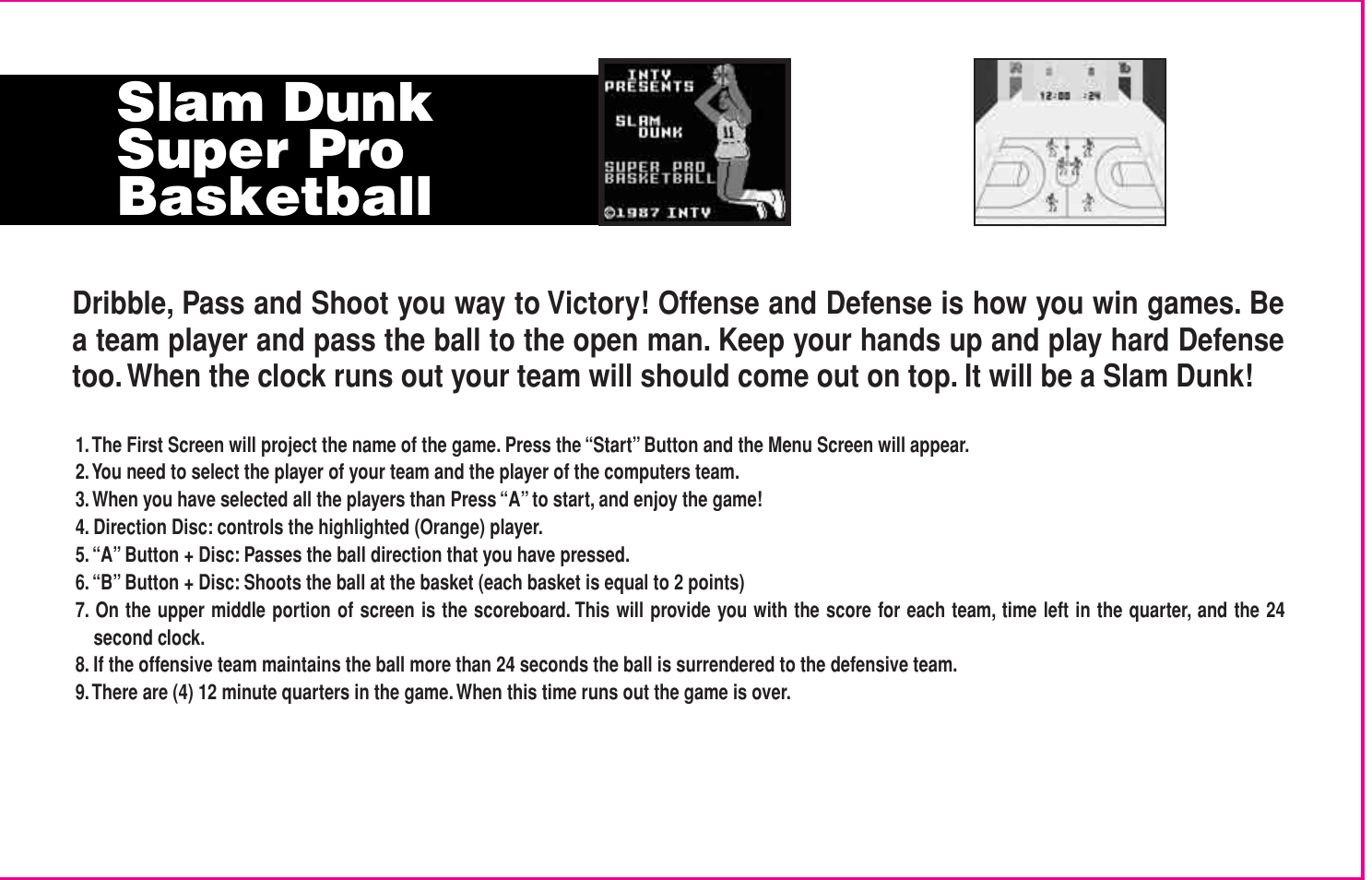 Slam dunk super pro basketball | Intellivision Productions 10400 User Manual | Page 35 / 36