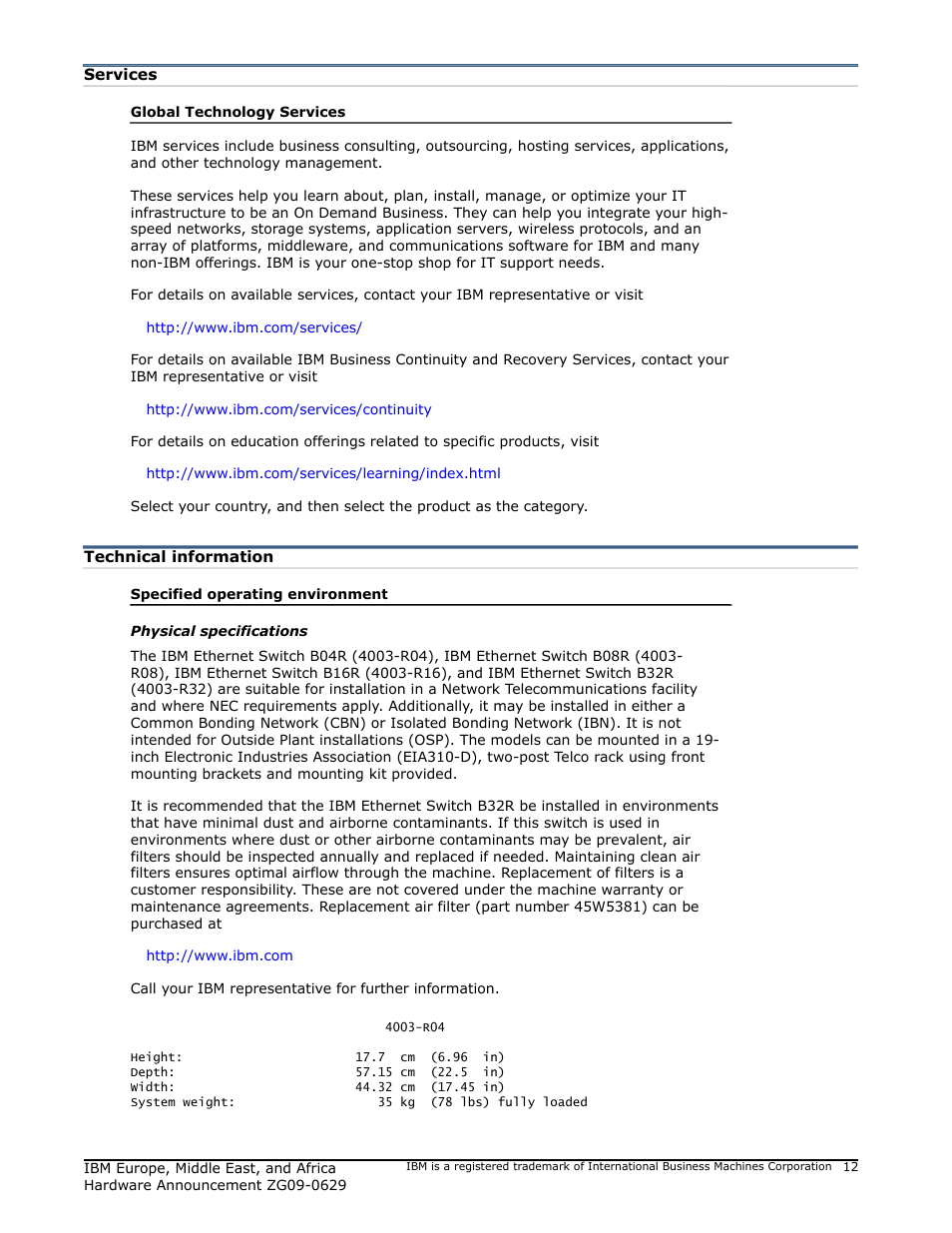 Technical information | IBM ZG09-0629 User Manual | Page 12 / 24