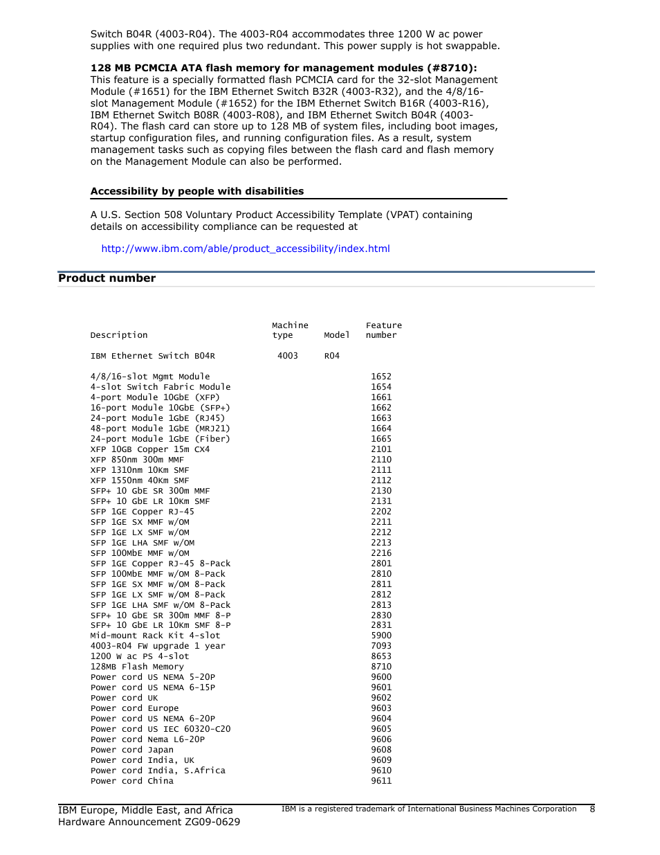 Product number | IBM ZG09-0629 User Manual | Page 8 / 24
