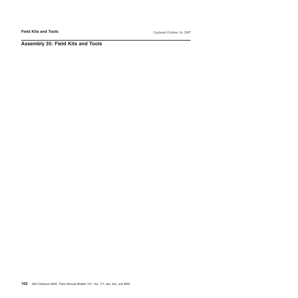 Assembly 35: field kits and tools, Assembly, Field | Kits, Tools | IBM 8xx User Manual | Page 114 / 156