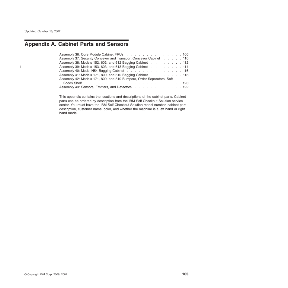 Appendix a. cabinet parts and sensors, Appendix, Cabinet | Parts, Sensors | IBM 8xx User Manual | Page 117 / 156