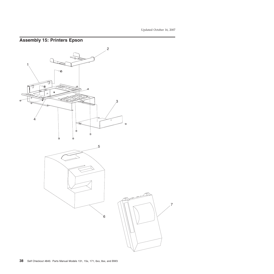 Assembly 15: printers epson, Assembly, Printers | Epson | IBM 8xx User Manual | Page 50 / 156