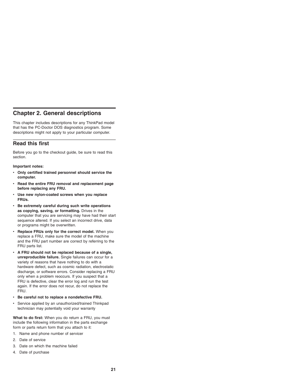 Chapter 2. general descriptions, Read this first | IBM X23 User Manual | Page 25 / 141