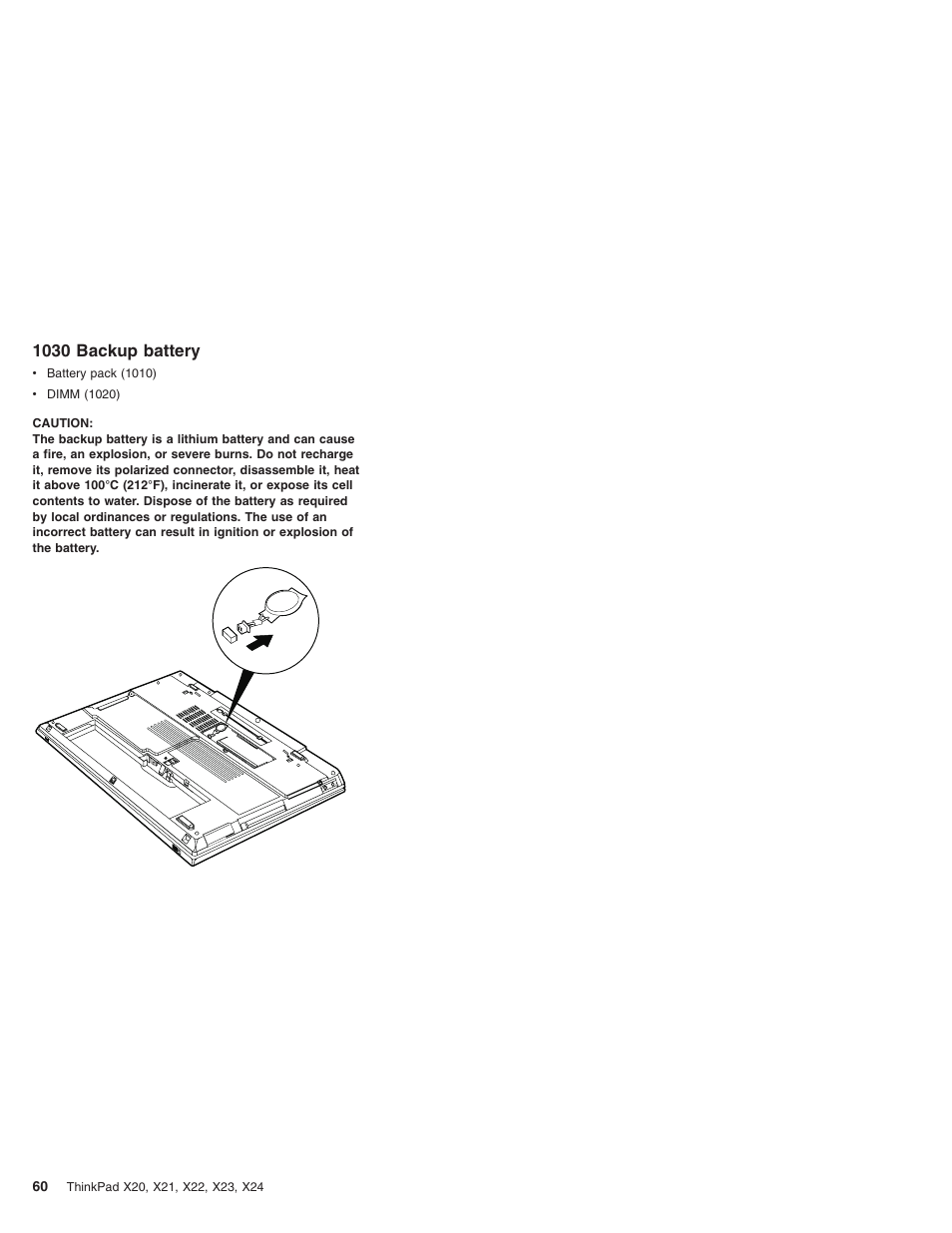 1030 backup battery | IBM X23 User Manual | Page 64 / 141