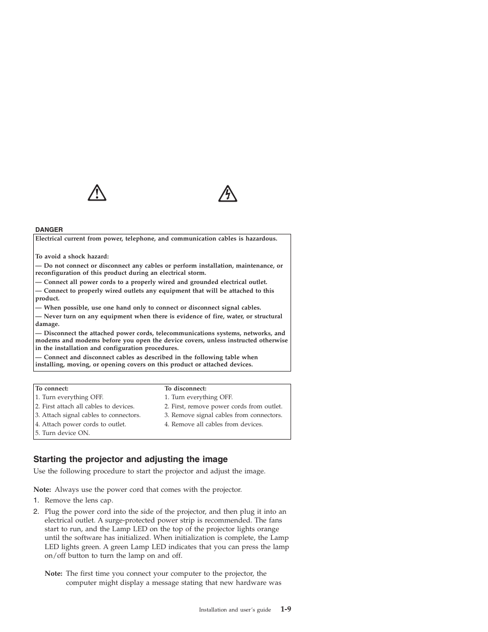 Starting the projector and adjusting the image | IBM ILC200 User Manual | Page 17 / 76