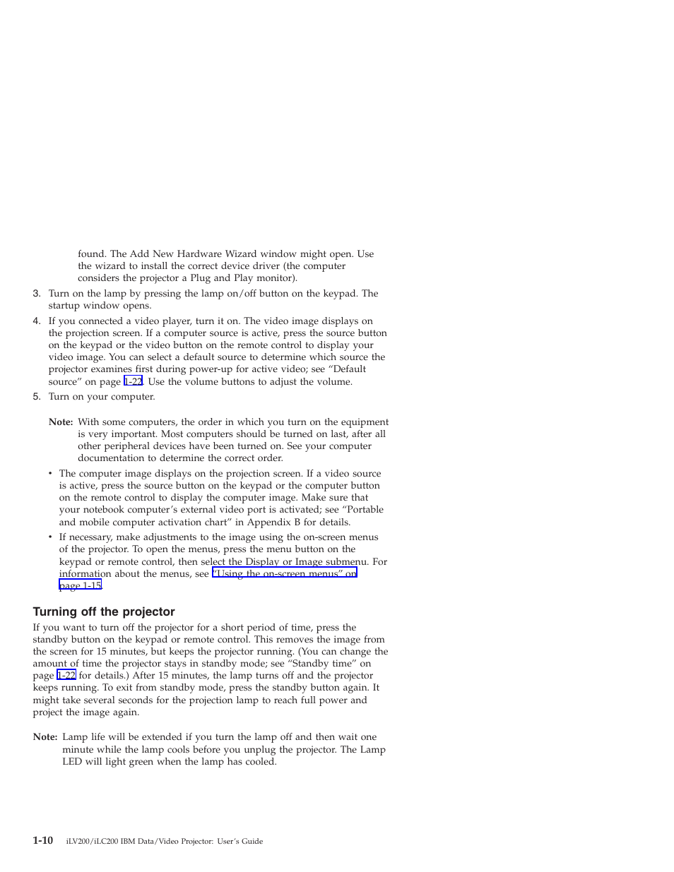 Turning off the projector | IBM ILC200 User Manual | Page 18 / 76