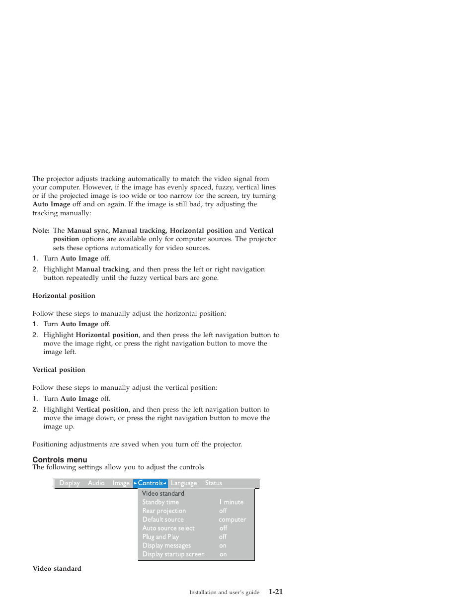 Controls menu | IBM ILC200 User Manual | Page 29 / 76