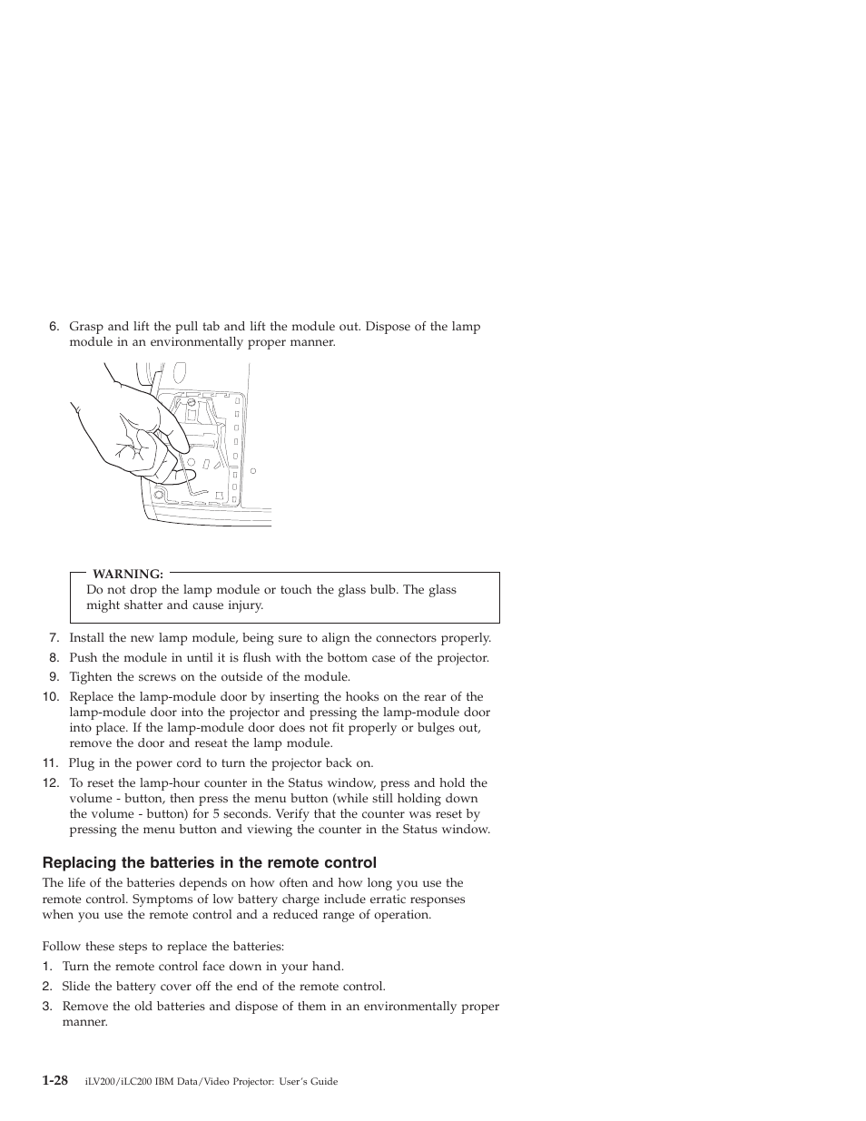 Replacing the batteries in the remote control | IBM ILC200 User Manual | Page 36 / 76