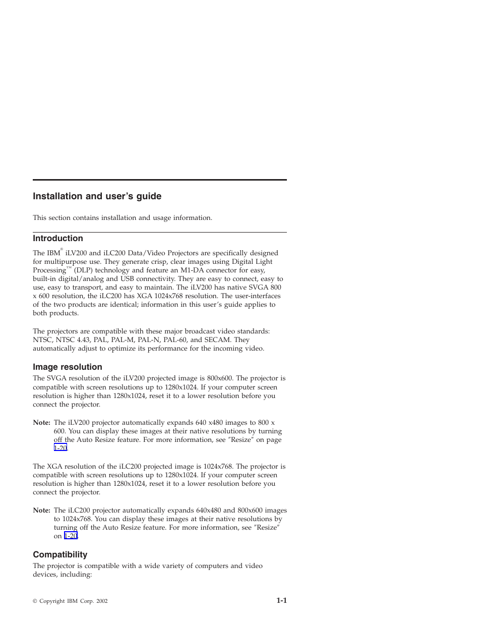 Installation and user’s guide, Introduction, Image resolution | Compatibility | IBM ILC200 User Manual | Page 9 / 76