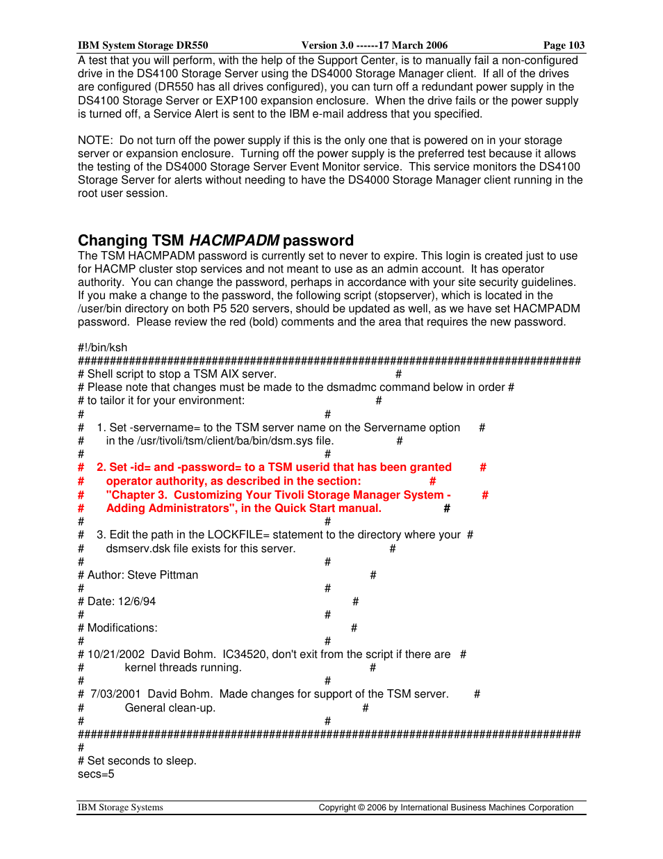 Changing tsm hacmpadm password | IBM DR550 User Manual | Page 103 / 128