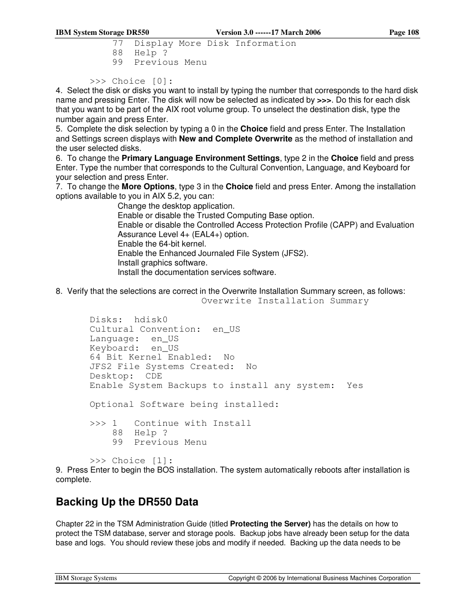 Backing up the dr550 data | IBM DR550 User Manual | Page 108 / 128