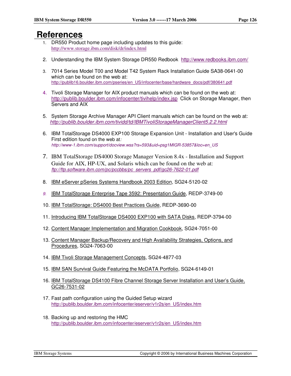 References | IBM DR550 User Manual | Page 126 / 128