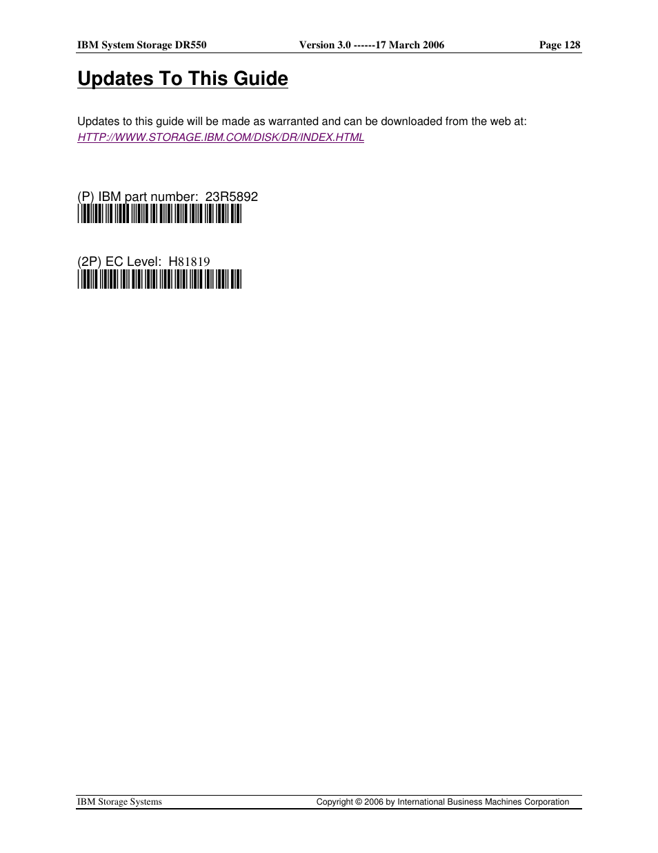 Updates to this guide | IBM DR550 User Manual | Page 128 / 128