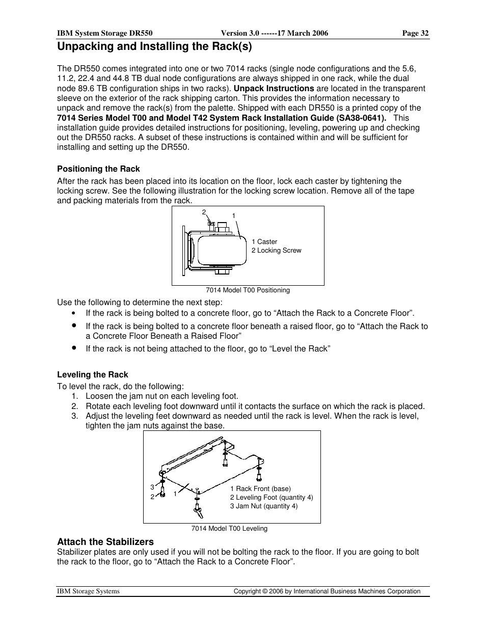 Unpacking and installing the rack(s) | IBM DR550 User Manual | Page 32 / 128