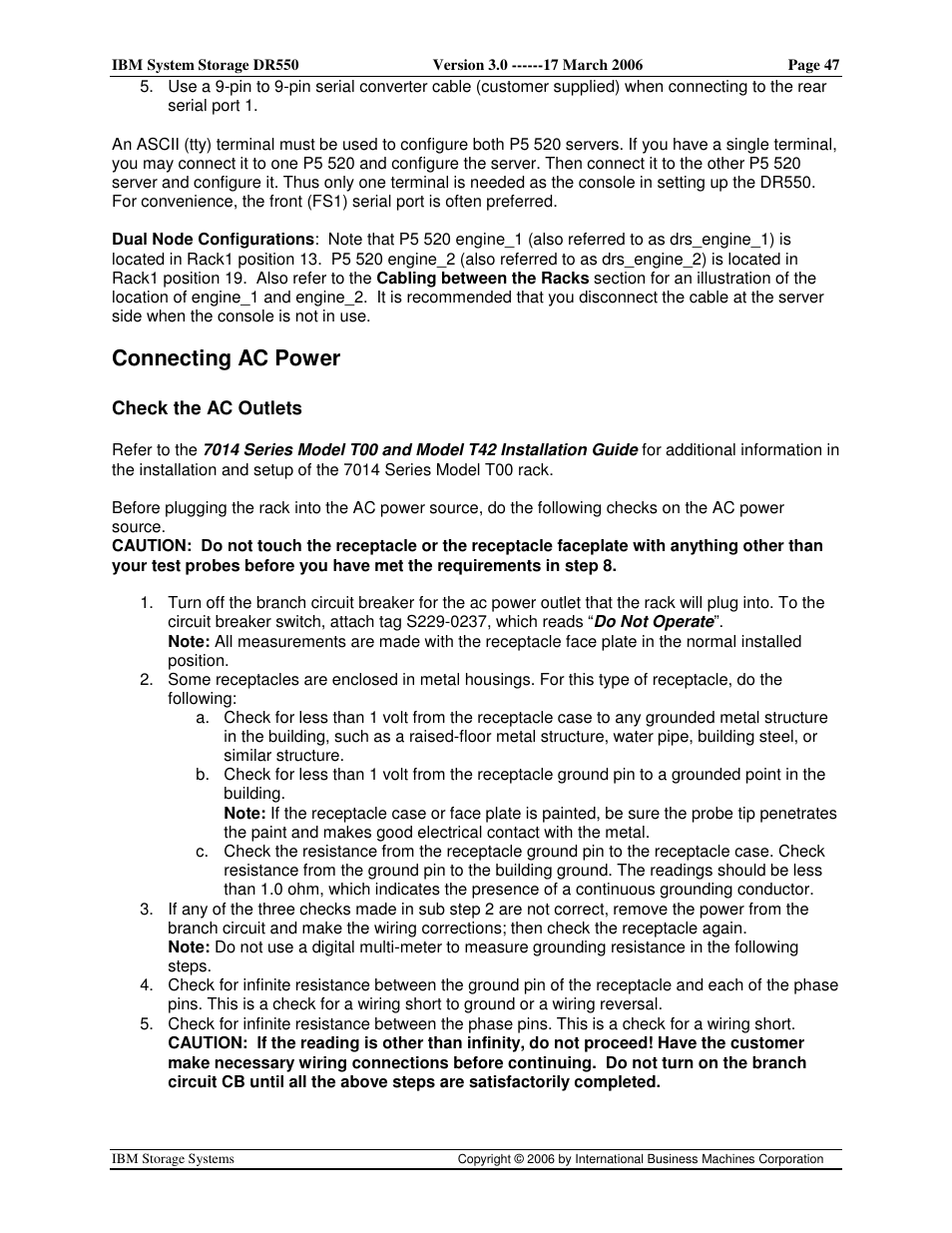 Connecting ac power | IBM DR550 User Manual | Page 47 / 128