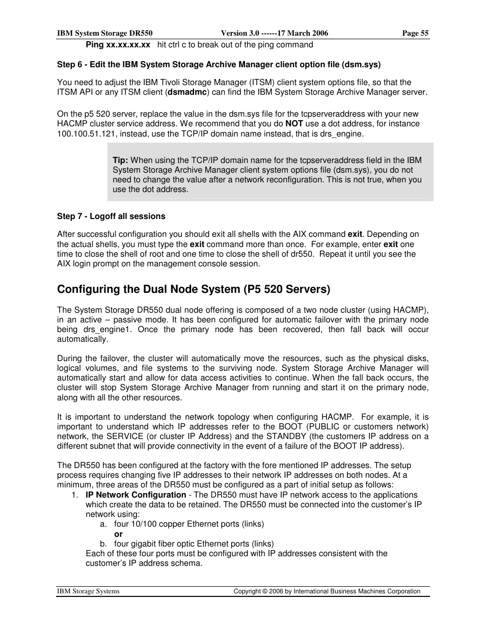 Configuring the dual node system (p5 520 servers) | IBM DR550 User Manual | Page 55 / 128