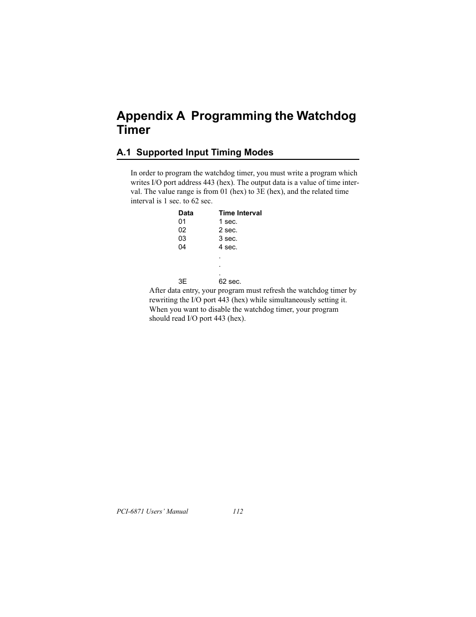 A.1 supported input timing modes, Ntroduction, Appendix a programming the watchdog timer | IBM CFC2 User Manual | Page 120 / 154