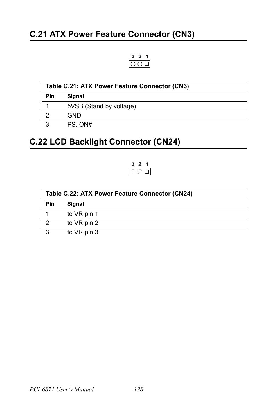 C.21 atx power feature connector (cn3), C.22 lcd backlight connector (cn24), Crt display connector (cn12) | Flat panel connector (cn18) | IBM CFC2 User Manual | Page 146 / 154