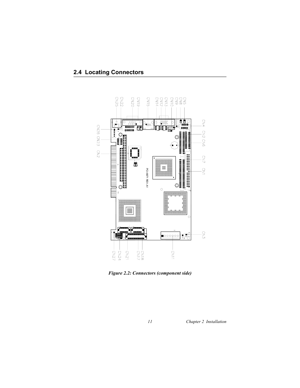 4 locating connectors, Pci bus ethernet interface, Figure 2.2: connectors (component side) | 11 chapter 2 installation | IBM CFC2 User Manual | Page 19 / 154