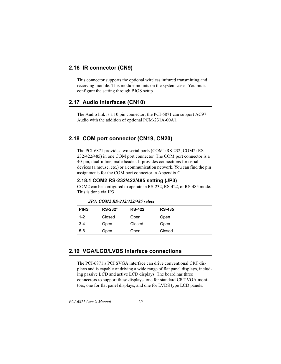 16 ir connector (cn9), 17 audio interfaces (cn10), 18 com port connector (cn19, cn20) | 1 com2 rs-232/422/485 setting (jp3), 19 vga/lcd/lvds interface connections, Hdd led, reset (cn13, cn8), Power & hdd led (cn13), Reset switch (cn8), Power connectors (cn11, fan1), Ower connector, +5 v, +12 v (cn11) | IBM CFC2 User Manual | Page 28 / 154