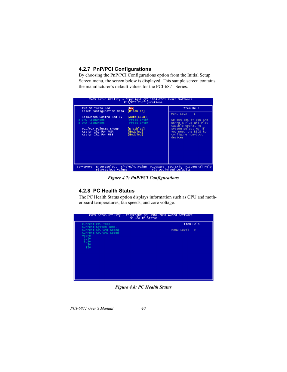 7 pnp/pci configurations, 8 pc health status, System configuration verification | Ward bios setup | IBM CFC2 User Manual | Page 48 / 154
