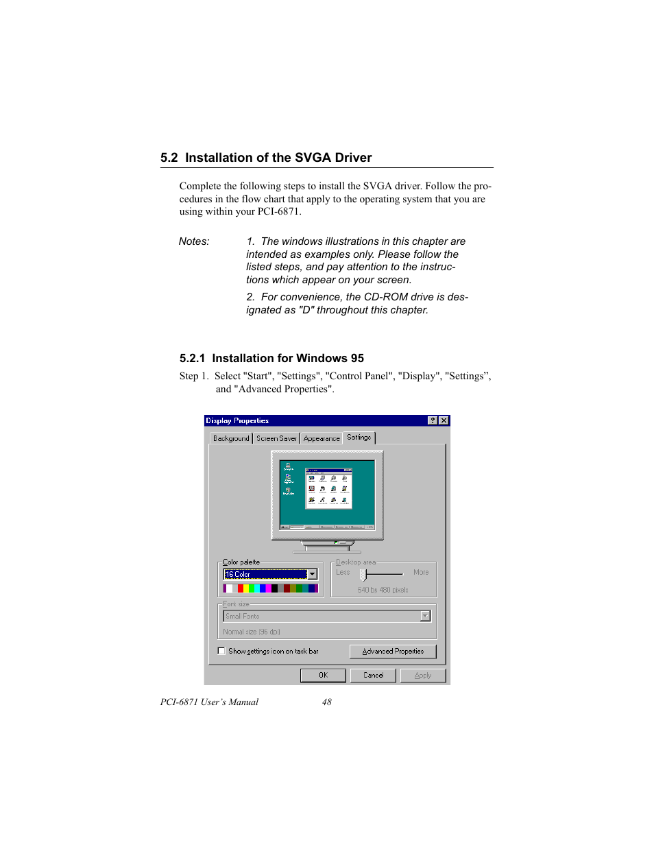 2 installation of the svga driver, 1 installation for windows 95, Thout saving | IBM CFC2 User Manual | Page 56 / 154
