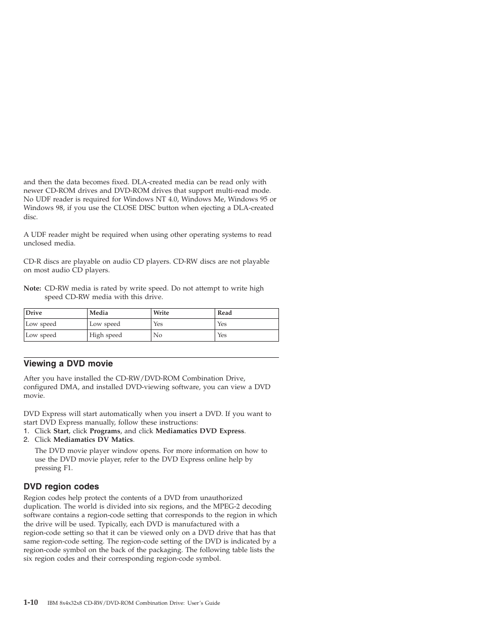 Viewing a dvd movie, Dvd region codes | IBM 22P6959 User Manual | Page 18 / 50