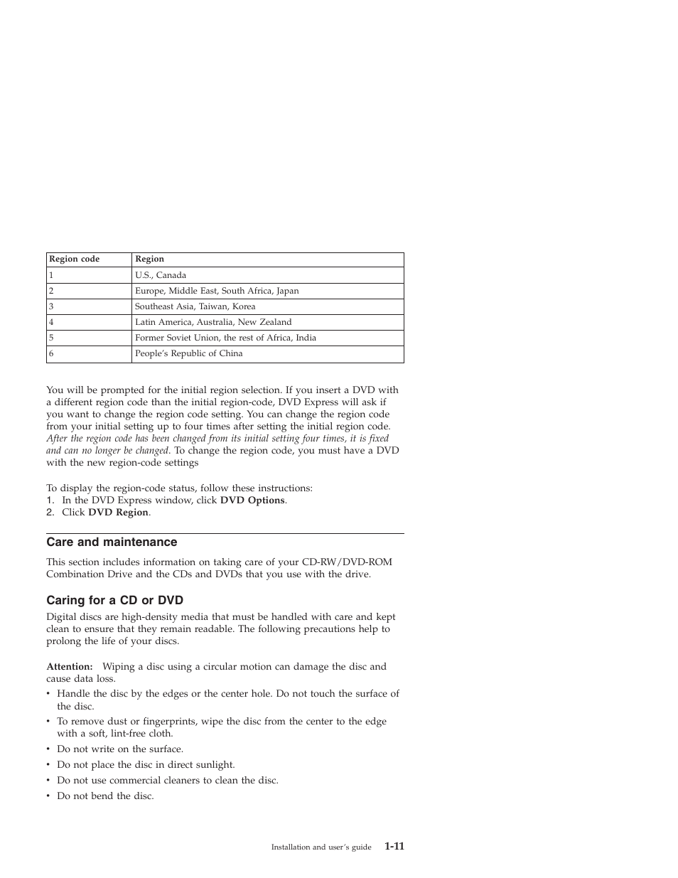 Care and maintenance, Caring for a cd or dvd | IBM 22P6959 User Manual | Page 19 / 50