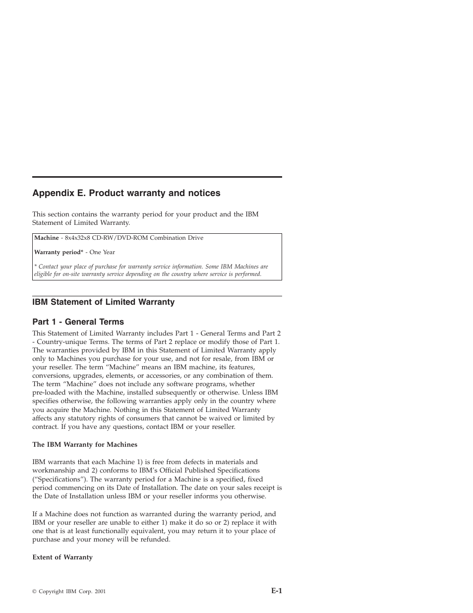 Appendix e. product warranty and notices, Ibm statement of limited warranty, Part 1 - general terms | IBM 22P6959 User Manual | Page 33 / 50