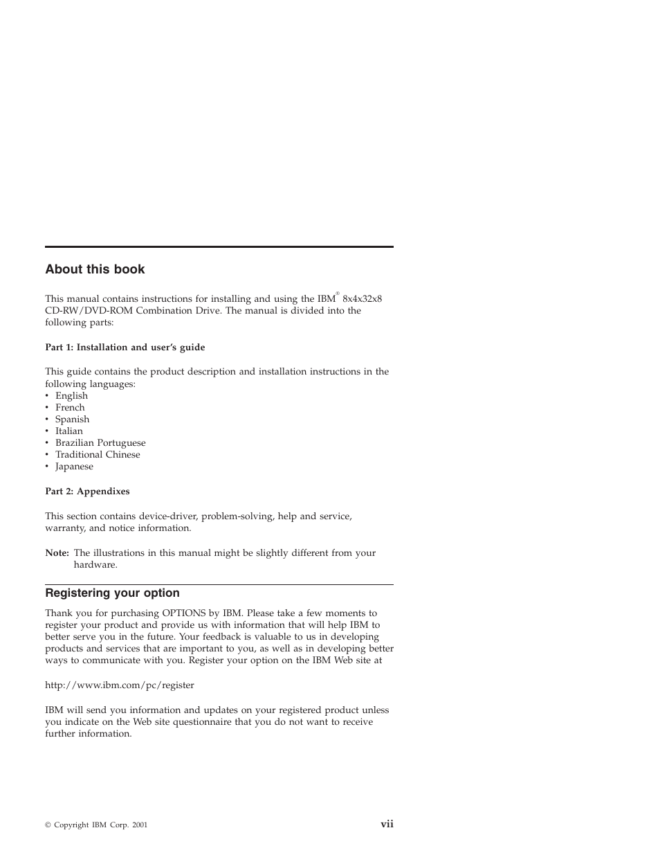 About this book, Registering your option | IBM 22P6959 User Manual | Page 7 / 50