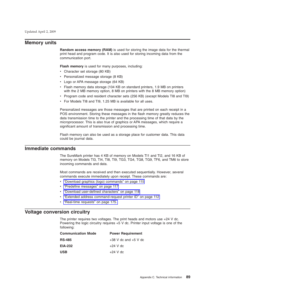 Memory units, Immediate commands, Voltage conversion circuitry | Immediate commands voltage conversion circuitry | IBM SUREMARK TI8 User Manual | Page 111 / 244