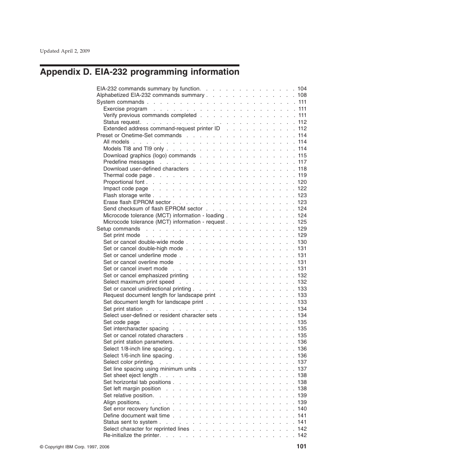 Appendix d. eia-232 programming information, Appendix d, “eia-232 programming information | IBM SUREMARK TI8 User Manual | Page 123 / 244