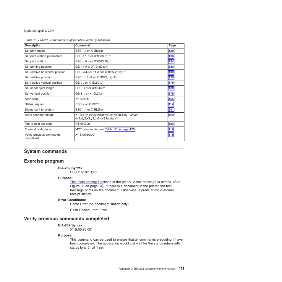 System commands, Exercise program, Verify previous commands completed | System commands exercise program | IBM SUREMARK TI8 User Manual | Page 133 / 244