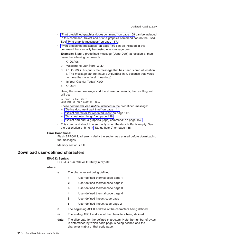 Download user-defined characters | IBM SUREMARK TI8 User Manual | Page 140 / 244