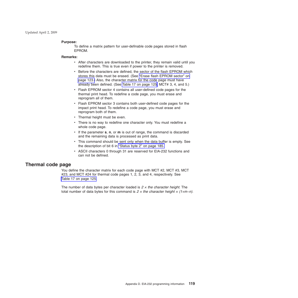 Thermal code page | IBM SUREMARK TI8 User Manual | Page 141 / 244