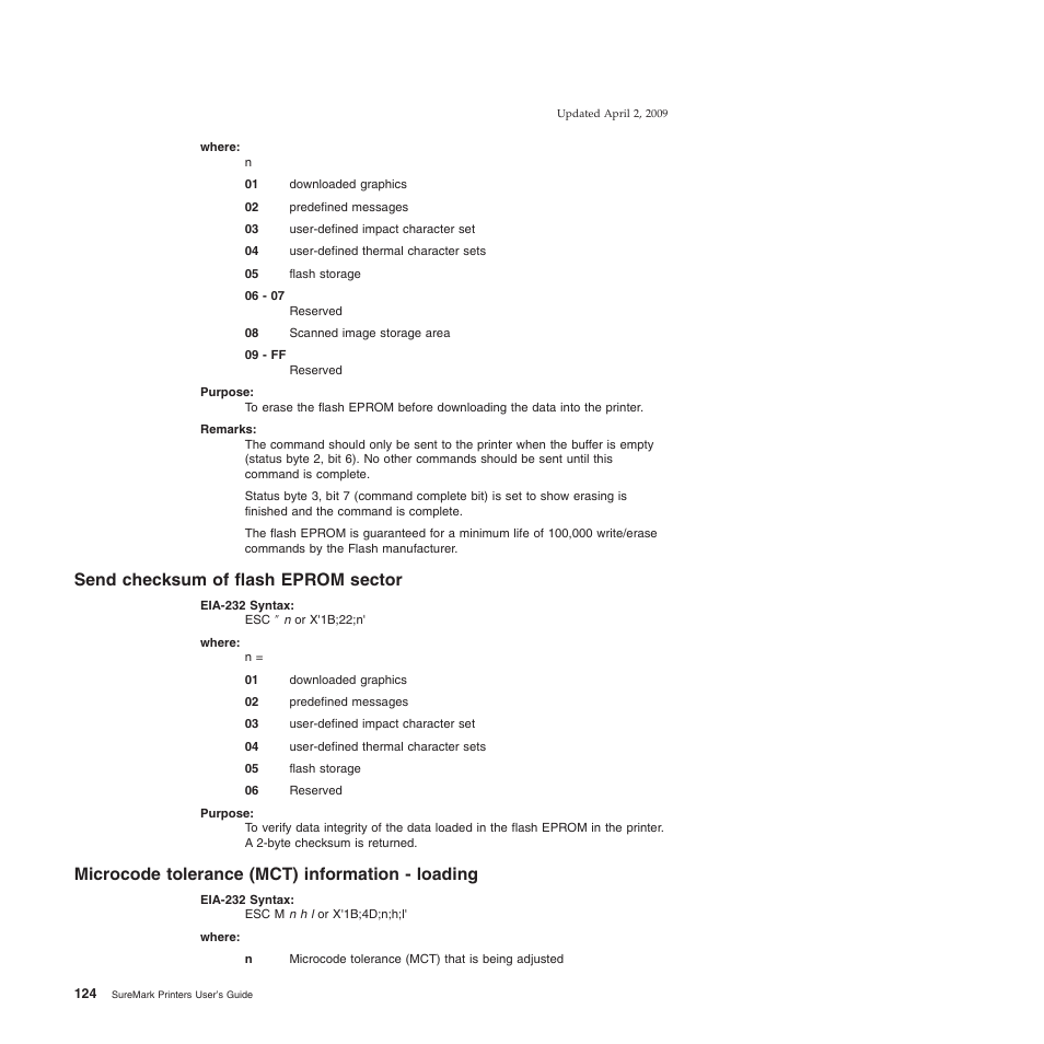 Send checksum of flash eprom sector, Microcode tolerance (mct) information - loading | IBM SUREMARK TI8 User Manual | Page 146 / 244