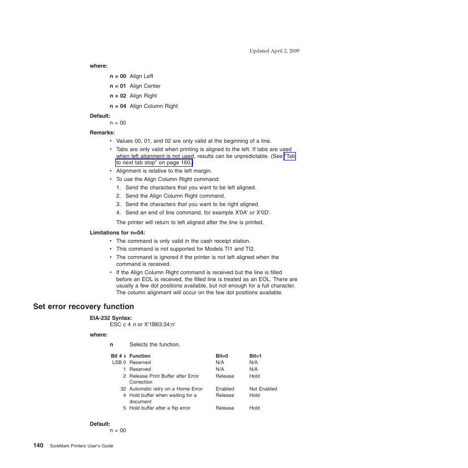 Set error recovery function | IBM SUREMARK TI8 User Manual | Page 162 / 244