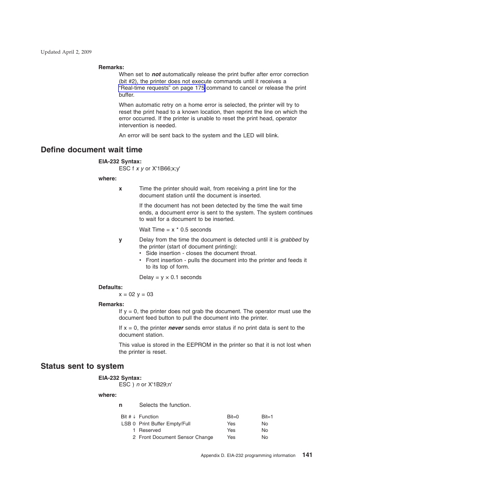 Define document wait time, Status sent to system, Define document wait time status sent to system | IBM SUREMARK TI8 User Manual | Page 163 / 244