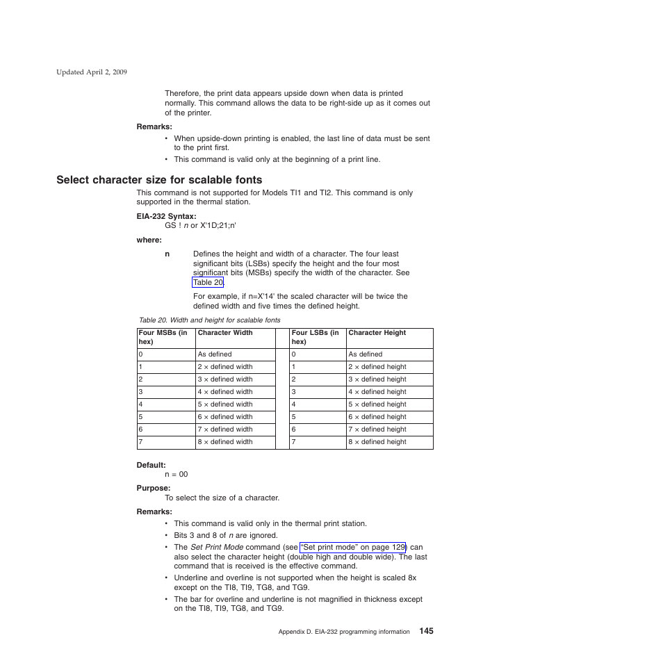 Select character size for scalable fonts, Width and height for scalable fonts | IBM SUREMARK TI8 User Manual | Page 167 / 244