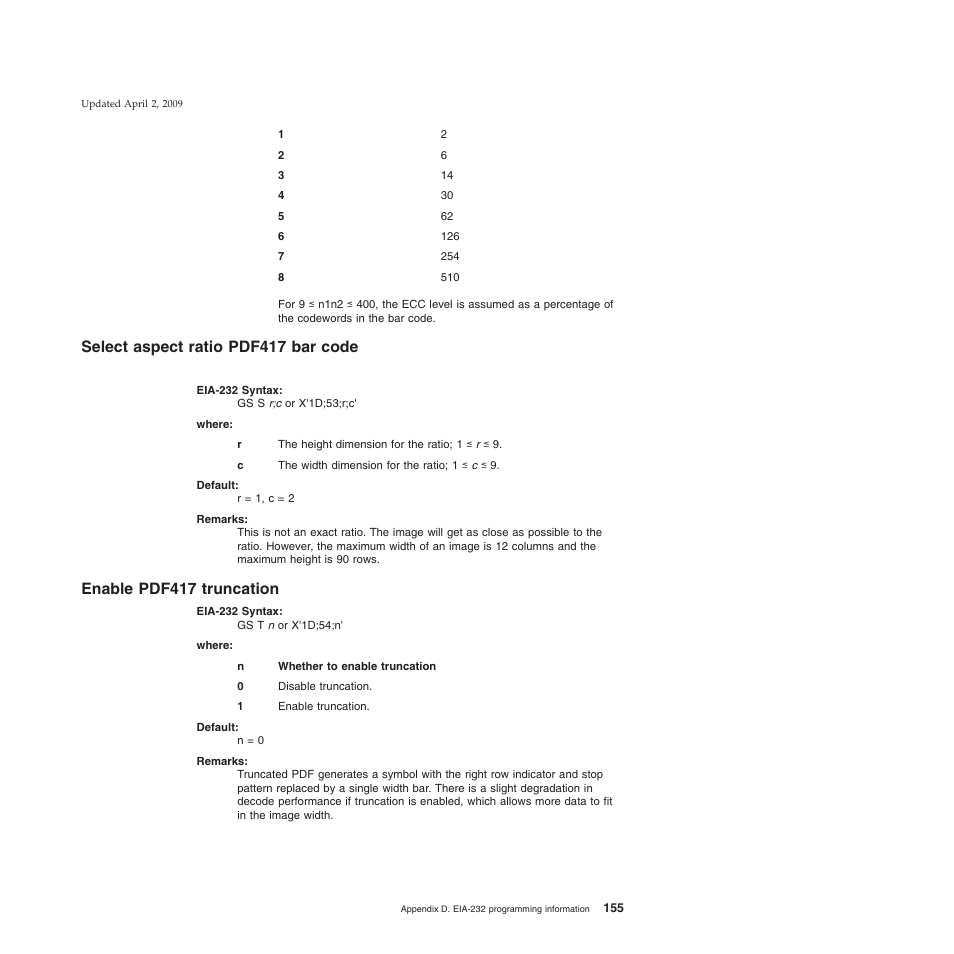 Select aspect ratio pdf417 bar code, Enable pdf417 truncation | IBM SUREMARK TI8 User Manual | Page 177 / 244