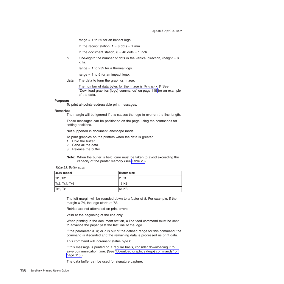 Buffer sizes | IBM SUREMARK TI8 User Manual | Page 180 / 244