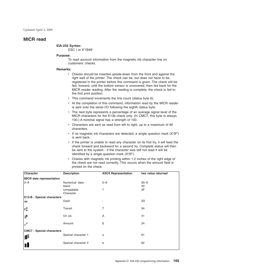 Micr read | IBM SUREMARK TI8 User Manual | Page 187 / 244