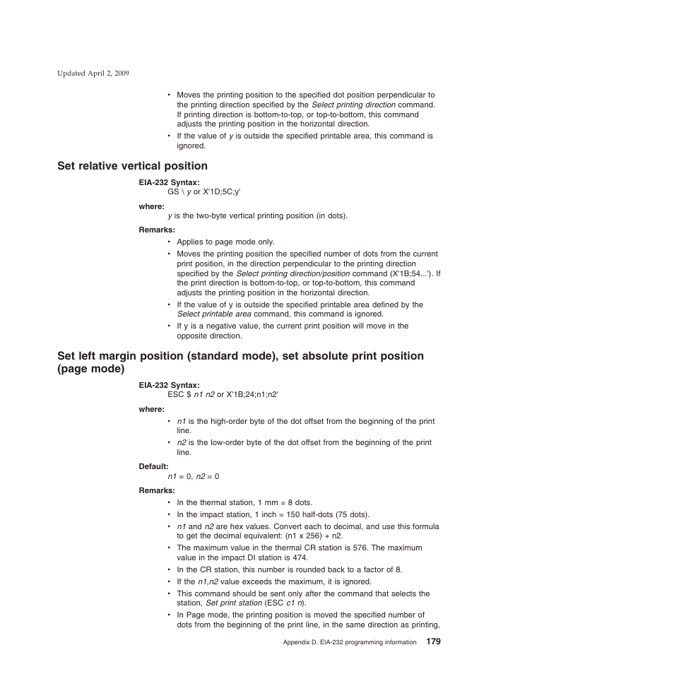 Set relative vertical position, Mode) | IBM SUREMARK TI8 User Manual | Page 201 / 244