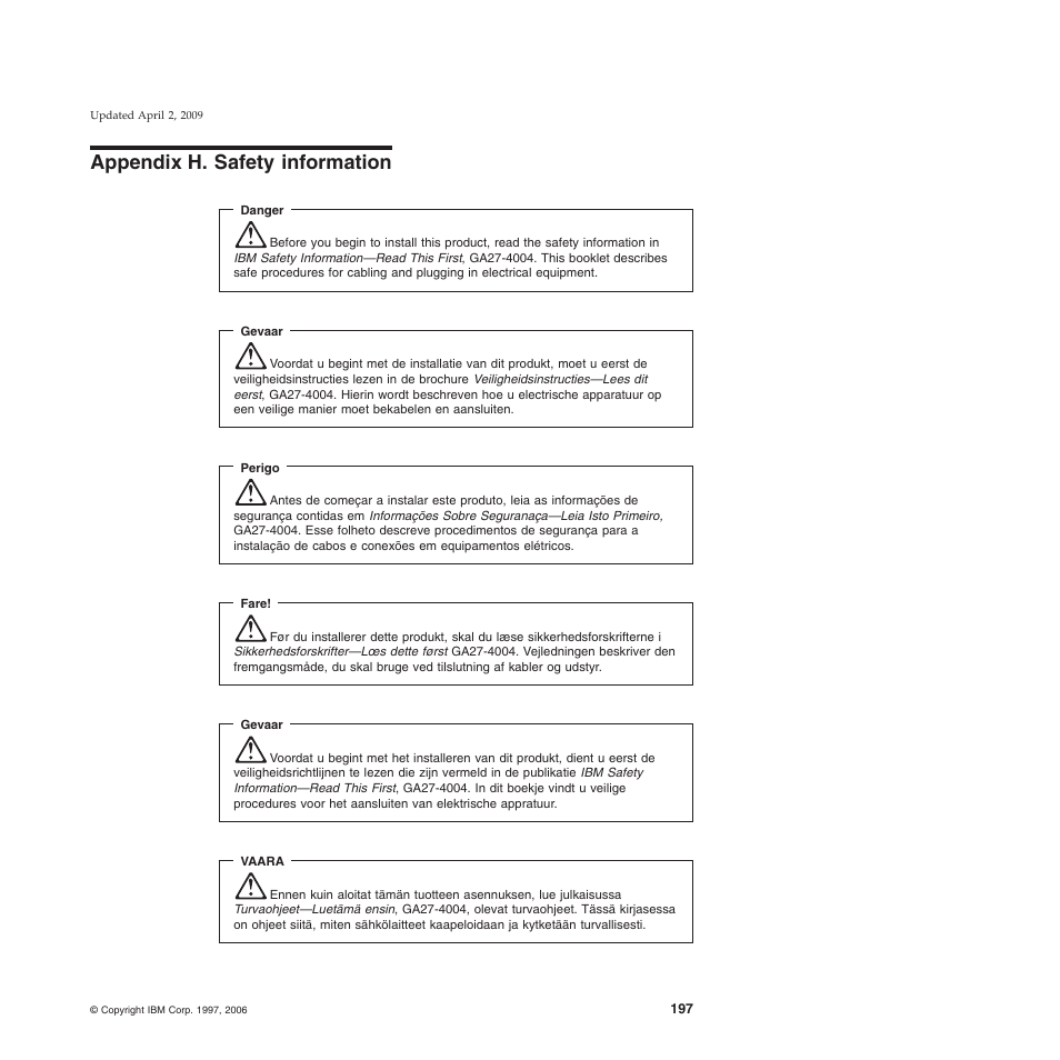 Appendix h. safety information, Appendix h, “safety information | IBM SUREMARK TI8 User Manual | Page 219 / 244