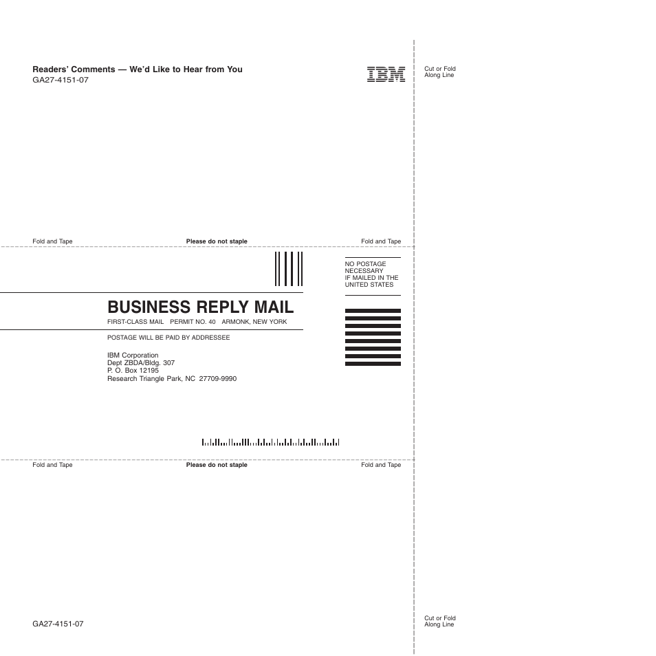 Business reply mail | IBM SUREMARK TI8 User Manual | Page 242 / 244