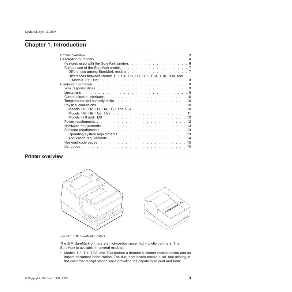 Chapter 1. introduction, Printer overview, Chapter 1. introduction printer overview | Ibm suremark printers, Chapter 1, “introduction | IBM SUREMARK TI8 User Manual | Page 25 / 244