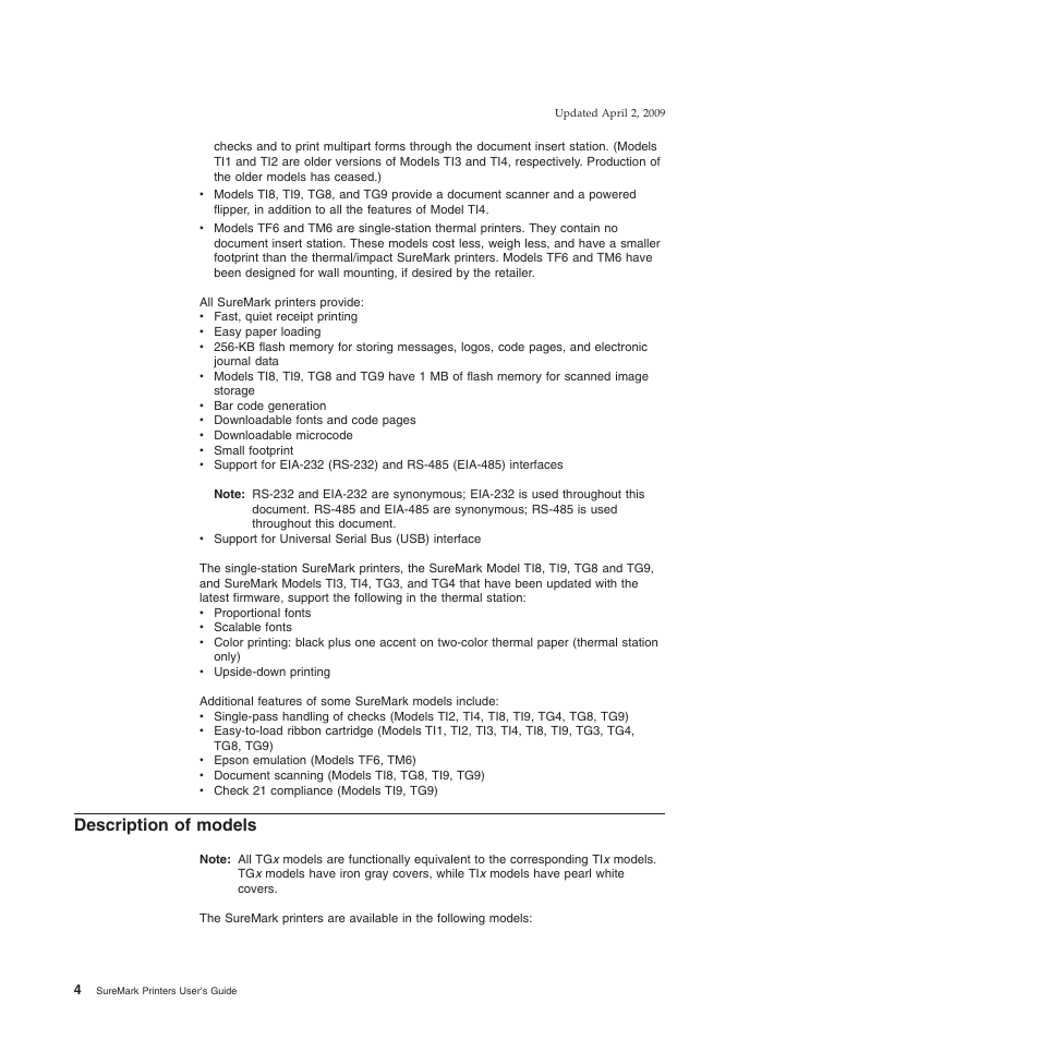 Description of models | IBM SUREMARK TI8 User Manual | Page 26 / 244