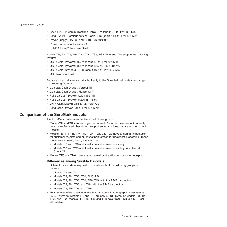 Comparison of the suremark models, Differences among suremark models | IBM SUREMARK TI8 User Manual | Page 29 / 244